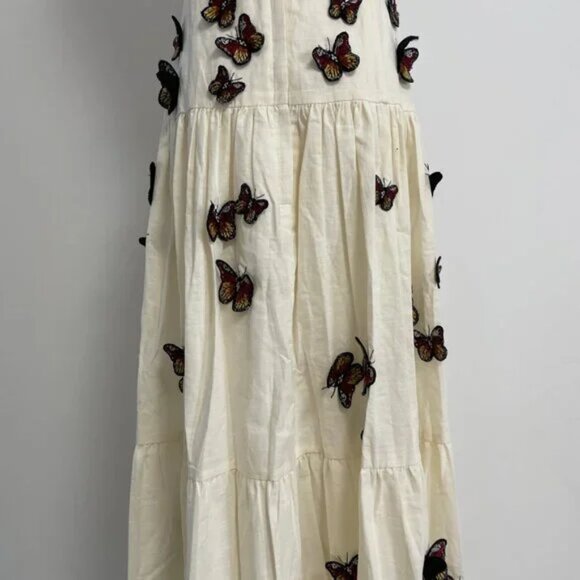 Agua By Agua Bendita Lima Embroidered Butterfly Linen Maxi Dress - Picture 10 of 11